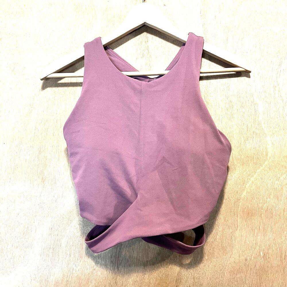 Athleta Crop Tank Bra Top Womens Medium Mauve Criss Cross Back Built In Bra